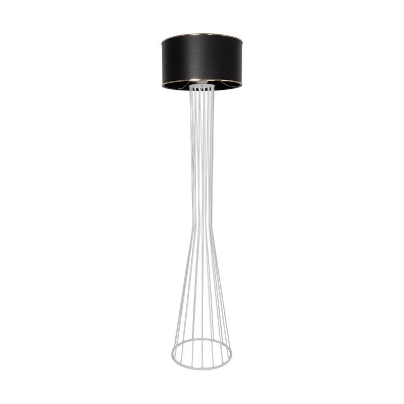 GloboStar® NOVA 201-0038 Μοντέρνο Επιδαπέδιο Φωτιστικό 1 x E27 IP20 Λευκό Μεταλλό με Μαύρο Ύφασμα - Μ38 x Π38 x Υ155cm