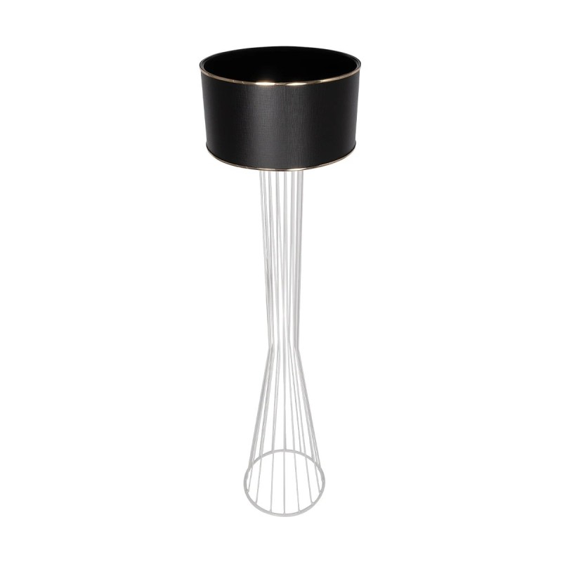 GloboStar® NOVA 201-0038 Μοντέρνο Επιδαπέδιο Φωτιστικό 1 x E27 IP20 Λευκό Μεταλλό με Μαύρο Ύφασμα - Μ38 x Π38 x Υ155cm