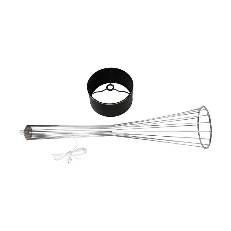 GloboStar® NOVA 201-0039 Μοντέρνο Επιδαπέδιο Φωτιστικό 1 x E27 IP20 Ασημί Μεταλλό με Μαύρο Ύφασμα - Μ38 x Π38 x Υ155cm