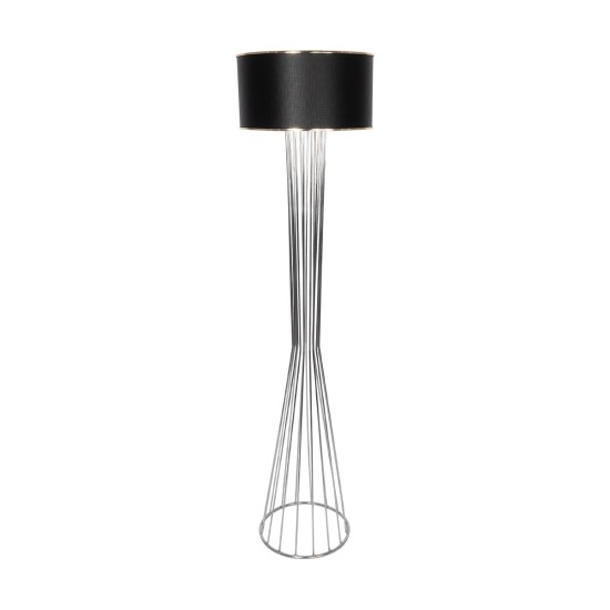 GloboStar® NOVA 201-0039 Μοντέρνο Επιδαπέδιο Φωτιστικό 1 x E27 IP20 Ασημί Μεταλλό με Μαύρο Ύφασμα - Μ38 x Π38 x Υ155cm