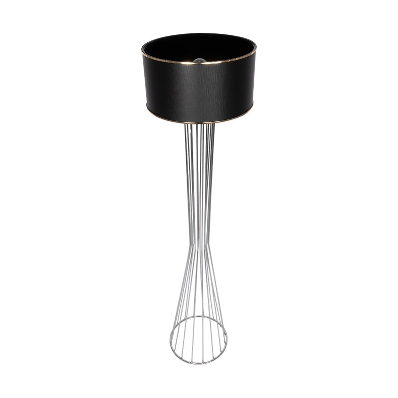 GloboStar® NOVA 201-0039 Μοντέρνο Επιδαπέδιο Φωτιστικό 1 x E27 IP20 Ασημί Μεταλλό με Μαύρο Ύφασμα - Μ38 x Π38 x Υ155cm