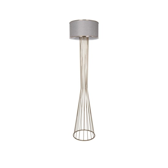 GloboStar® NOVA 201-0040 Μοντέρνο Επιδαπέδιο Φωτιστικό 1 x E27 IP20 Χρυσό Μεταλλό με Μπεζ Ύφασμα - Μ38 x Π38 x Υ155cm