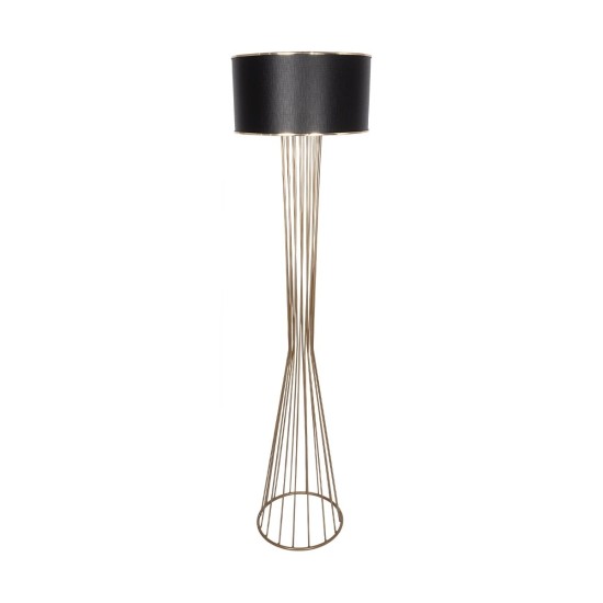 GloboStar® NOVA 201-0041 Μοντέρνο Επιδαπέδιο Φωτιστικό 1 x E27 IP20 Χρυσό Μεταλλό με Μαύρο Ύφασμα - Μ38 x Π38 x Υ155cm
