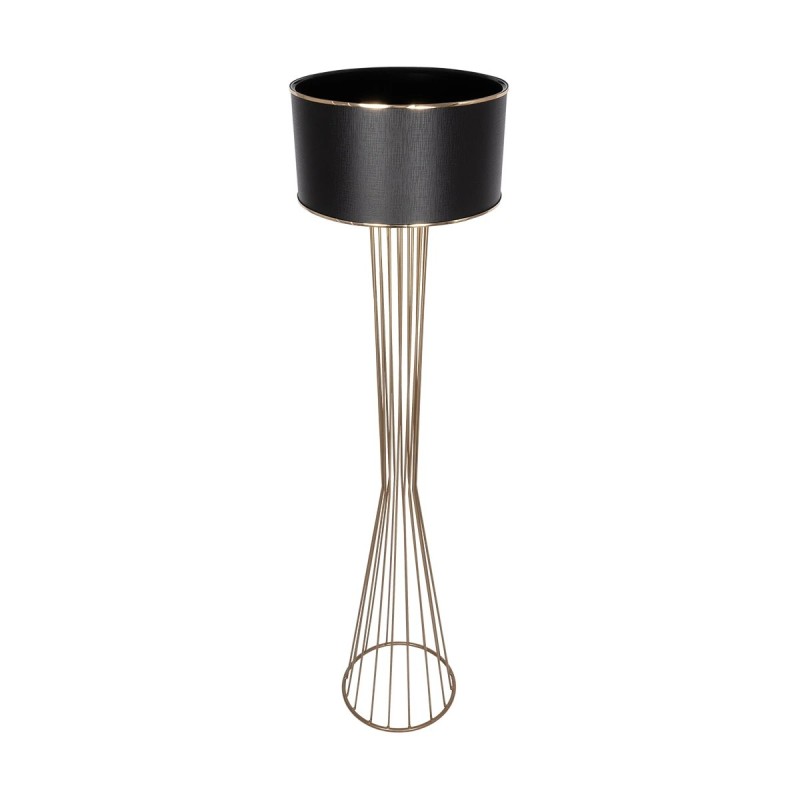 GloboStar® NOVA 201-0041 Μοντέρνο Επιδαπέδιο Φωτιστικό 1 x E27 IP20 Χρυσό Μεταλλό με Μαύρο Ύφασμα - Μ38 x Π38 x Υ155cm