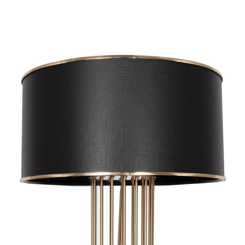 GloboStar® NOVA 201-0041 Μοντέρνο Επιδαπέδιο Φωτιστικό 1 x E27 IP20 Χρυσό Μεταλλό με Μαύρο Ύφασμα - Μ38 x Π38 x Υ155cm