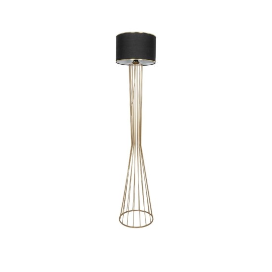 GloboStar® NOVA 201-0042 Μοντέρνο Επιδαπέδιο Φωτιστικό 1 x E27 IP20 Χρυσό Μεταλλό με Μαύρο Ύφασμα - Μ32 x Π32 x Υ155cm