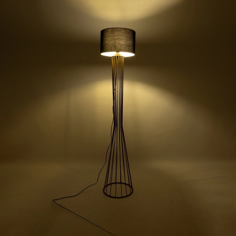 GloboStar® NOVA 201-0042 Μοντέρνο Επιδαπέδιο Φωτιστικό 1 x E27 IP20 Χρυσό Μεταλλό με Μαύρο Ύφασμα - Μ32 x Π32 x Υ155cm