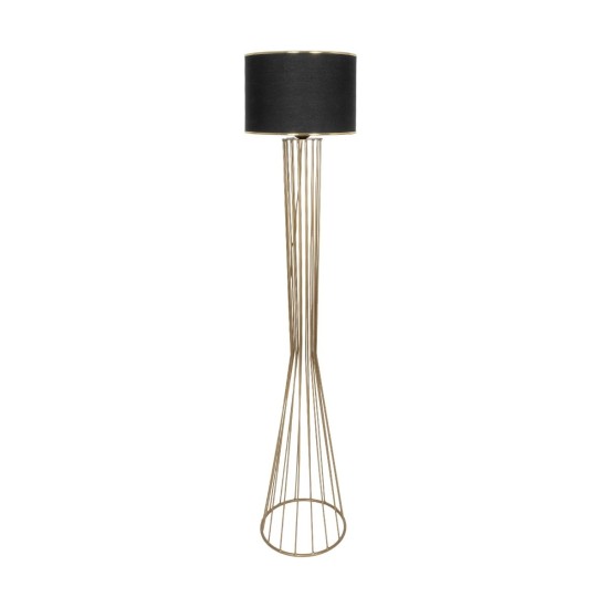 GloboStar® NOVA 201-0042 Μοντέρνο Επιδαπέδιο Φωτιστικό 1 x E27 IP20 Χρυσό Μεταλλό με Μαύρο Ύφασμα - Μ32 x Π32 x Υ155cm
