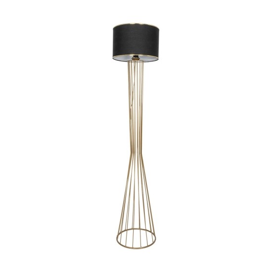 GloboStar® NOVA 201-0042 Μοντέρνο Επιδαπέδιο Φωτιστικό 1 x E27 IP20 Χρυσό Μεταλλό με Μαύρο Ύφασμα - Μ32 x Π32 x Υ155cm