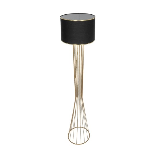 GloboStar® NOVA 201-0042 Μοντέρνο Επιδαπέδιο Φωτιστικό 1 x E27 IP20 Χρυσό Μεταλλό με Μαύρο Ύφασμα - Μ32 x Π32 x Υ155cm