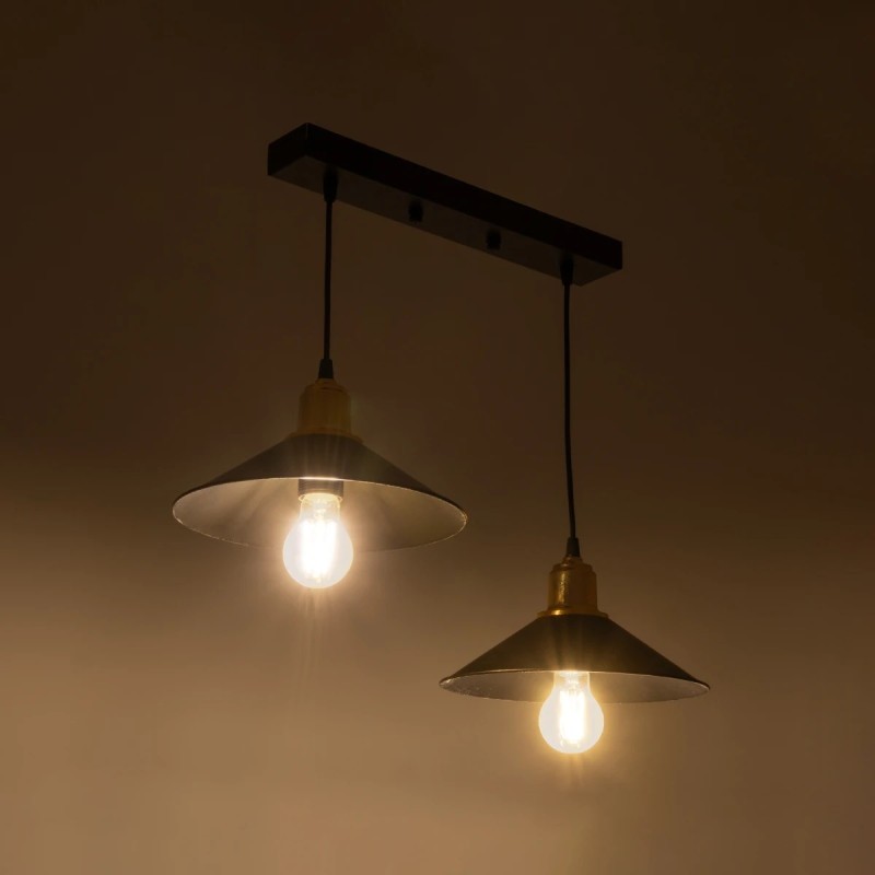 GloboStar® LUCANA 201-00043 Vintage Κρεμαστό Φωτιστικό Ράγα Vintage Δίφωτο 2 x E27 IP20 Mεταλλικό Μαύρο - Μ40 x Π25 x Υ75cm