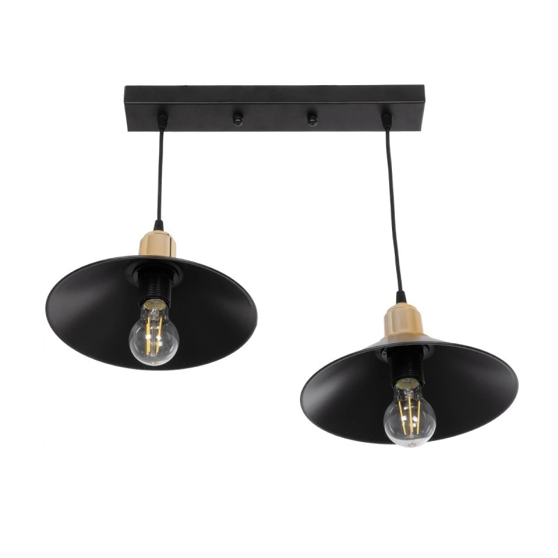 GloboStar® LUCANA 201-00043 Vintage Κρεμαστό Φωτιστικό Ράγα Vintage Δίφωτο 2 x E27 IP20 Mεταλλικό Μαύρο - Μ40 x Π25 x Υ75cm