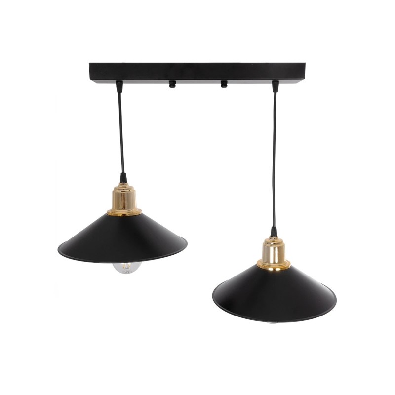 GloboStar® LUCANA 201-00043 Vintage Κρεμαστό Φωτιστικό Ράγα Vintage Δίφωτο 2 x E27 IP20 Mεταλλικό Μαύρο - Μ40 x Π25 x Υ75cm