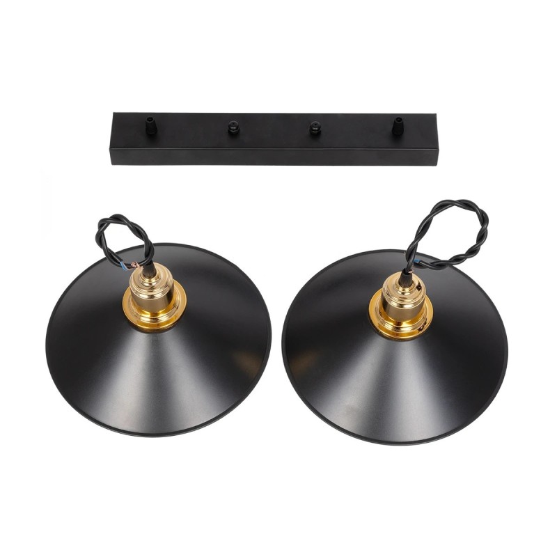 GloboStar® LUCANA 201-00043 Vintage Κρεμαστό Φωτιστικό Ράγα Vintage Δίφωτο 2 x E27 IP20 Mεταλλικό Μαύρο - Μ40 x Π25 x Υ75cm