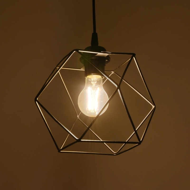 GloboStar® SOLIS 201-0045 Vintage Κρεμαστό Φωτιστικό Πλέγμα Μονόφωτο 1 x E27 IP20 Μαύρο Μέταλλο - Μ17 x Π17 x Υ75cm