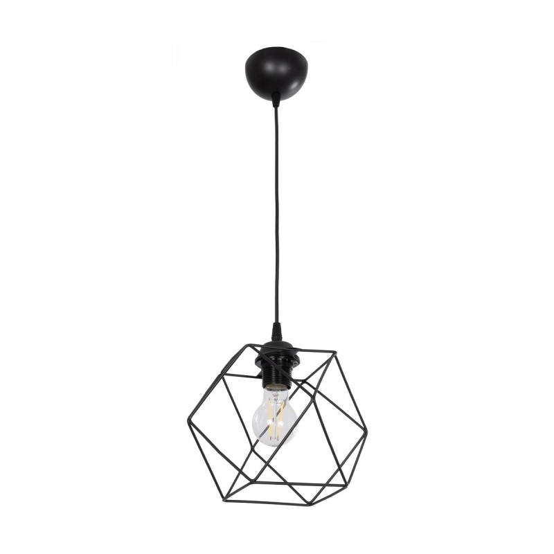 GloboStar® SOLIS 201-0045 Vintage Κρεμαστό Φωτιστικό Πλέγμα Μονόφωτο 1 x E27 IP20 Μαύρο Μέταλλο - Μ17 x Π17 x Υ75cm