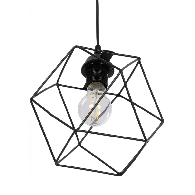 GloboStar® SOLIS 201-0045 Vintage Κρεμαστό Φωτιστικό Πλέγμα Μονόφωτο 1 x E27 IP20 Μαύρο Μέταλλο - Μ17 x Π17 x Υ75cm