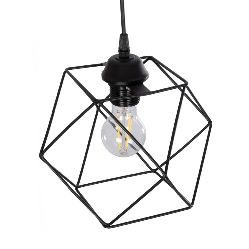 GloboStar® SOLIS 201-0045 Vintage Κρεμαστό Φωτιστικό Πλέγμα Μονόφωτο 1 x E27 IP20 Μαύρο Μέταλλο - Μ17 x Π17 x Υ75cm