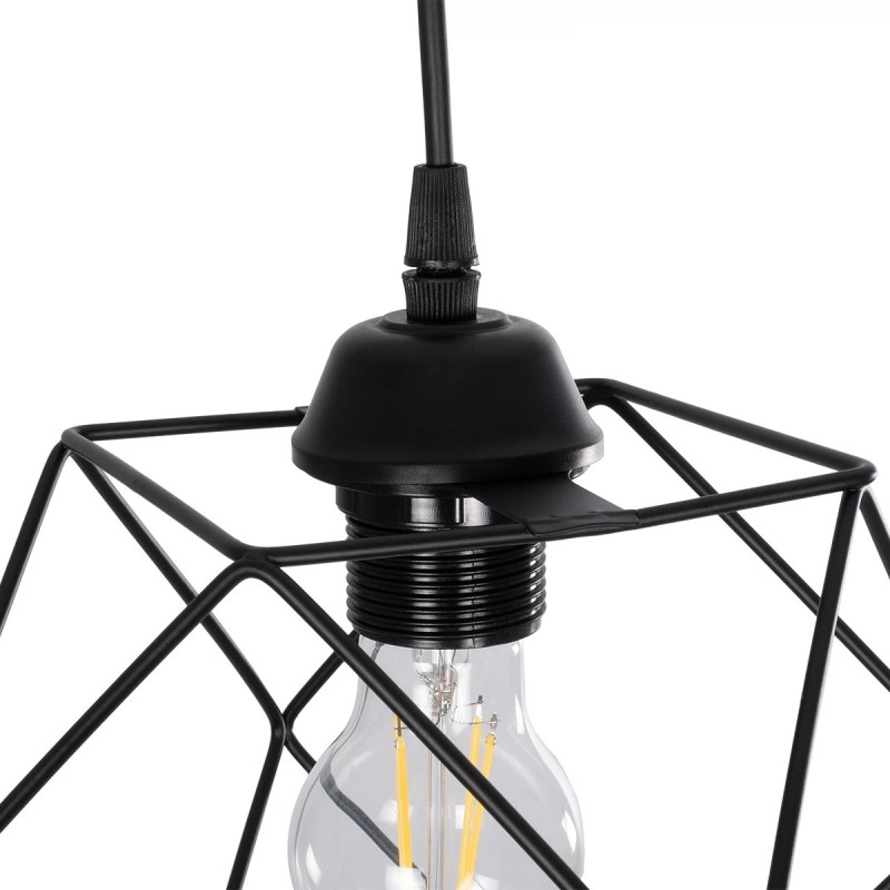 GloboStar® SOLIS 201-0045 Vintage Κρεμαστό Φωτιστικό Πλέγμα Μονόφωτο 1 x E27 IP20 Μαύρο Μέταλλο - Μ17 x Π17 x Υ75cm