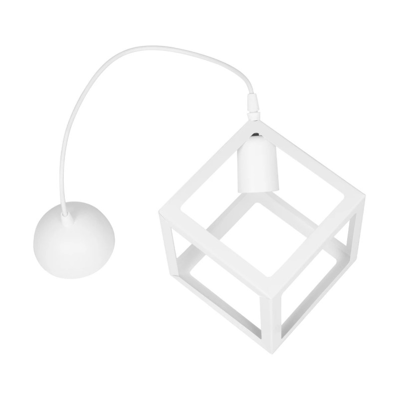 GloboStar® DISE 201-0052 Μοντέρνο Κρεμαστό Φωτιστικό Κύβος Μονόφωτο 1 x E27 IP20 Λευκό Μέταλλο - Μ18 x Π18 x Υ68cm