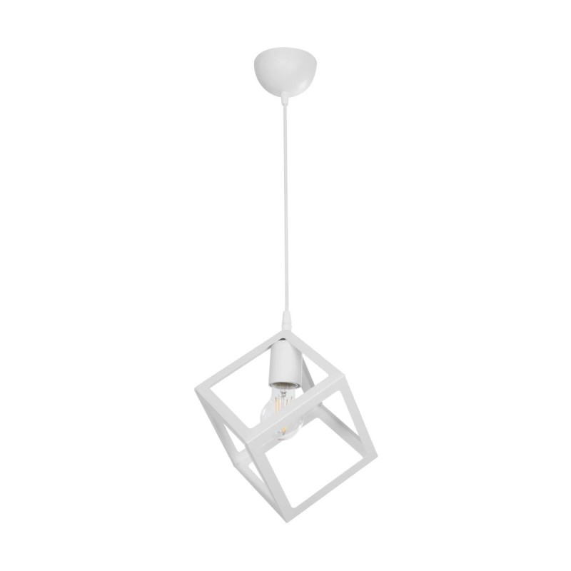 GloboStar® DISE 201-0052 Μοντέρνο Κρεμαστό Φωτιστικό Κύβος Μονόφωτο 1 x E27 IP20 Λευκό Μέταλλο - Μ18 x Π18 x Υ68cm