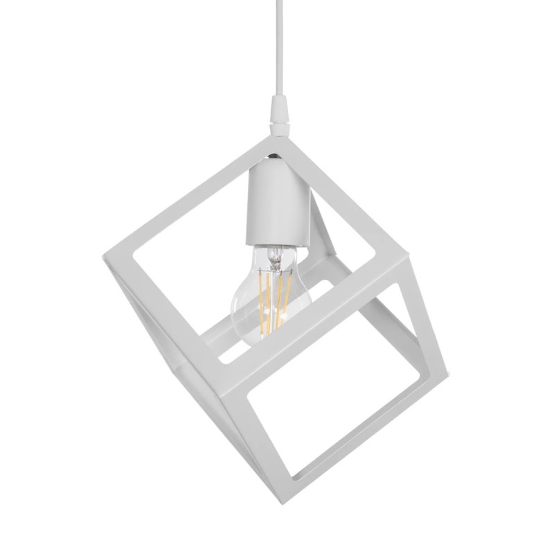 GloboStar® DISE 201-0052 Μοντέρνο Κρεμαστό Φωτιστικό Κύβος Μονόφωτο 1 x E27 IP20 Λευκό Μέταλλο - Μ18 x Π18 x Υ68cm