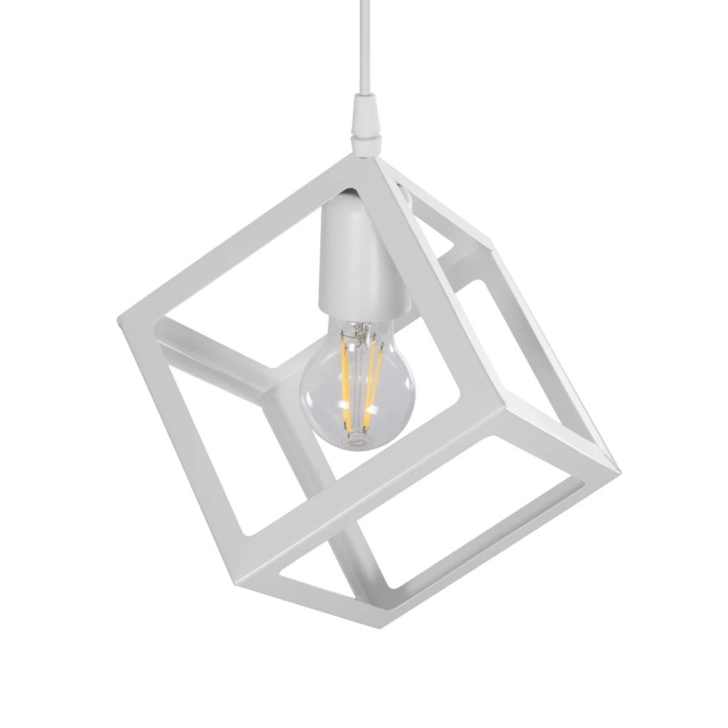 GloboStar® DISE 201-0052 Μοντέρνο Κρεμαστό Φωτιστικό Κύβος Μονόφωτο 1 x E27 IP20 Λευκό Μέταλλο - Μ18 x Π18 x Υ68cm