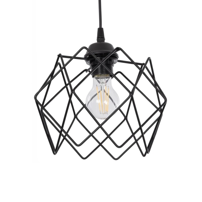 GloboStar® SOLON 201-0059 Μοντέρνο Κρεμαστό Φωτιστικό Πλέγμα Μονόφωτο 1 x E27 IP20 Μαύρο Μέταλλο - Μ22 x Π22 x Υ70cm