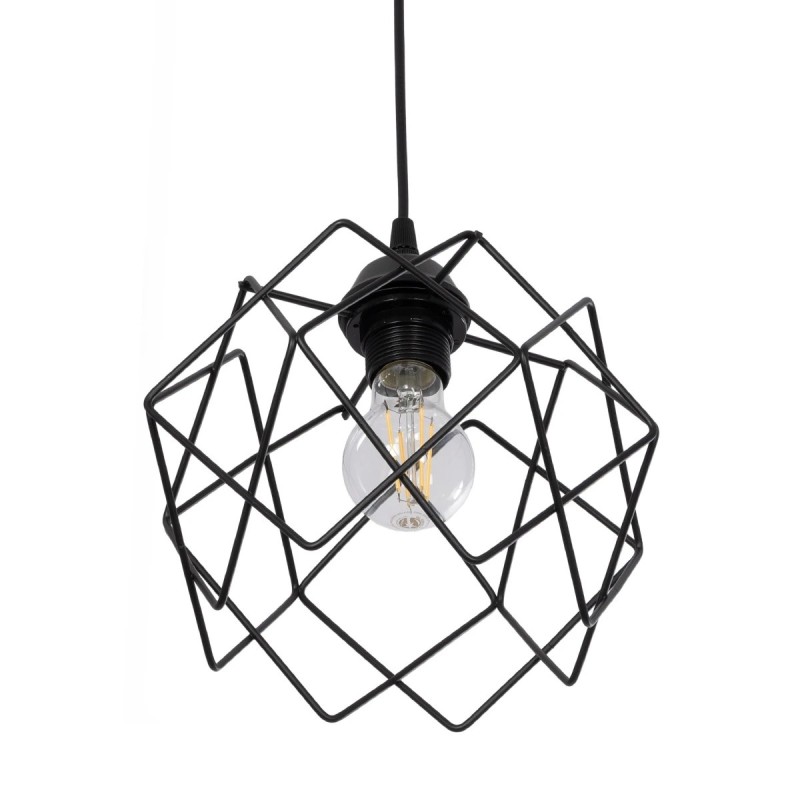 GloboStar® SOLON 201-0059 Μοντέρνο Κρεμαστό Φωτιστικό Πλέγμα Μονόφωτο 1 x E27 IP20 Μαύρο Μέταλλο - Μ22 x Π22 x Υ70cm