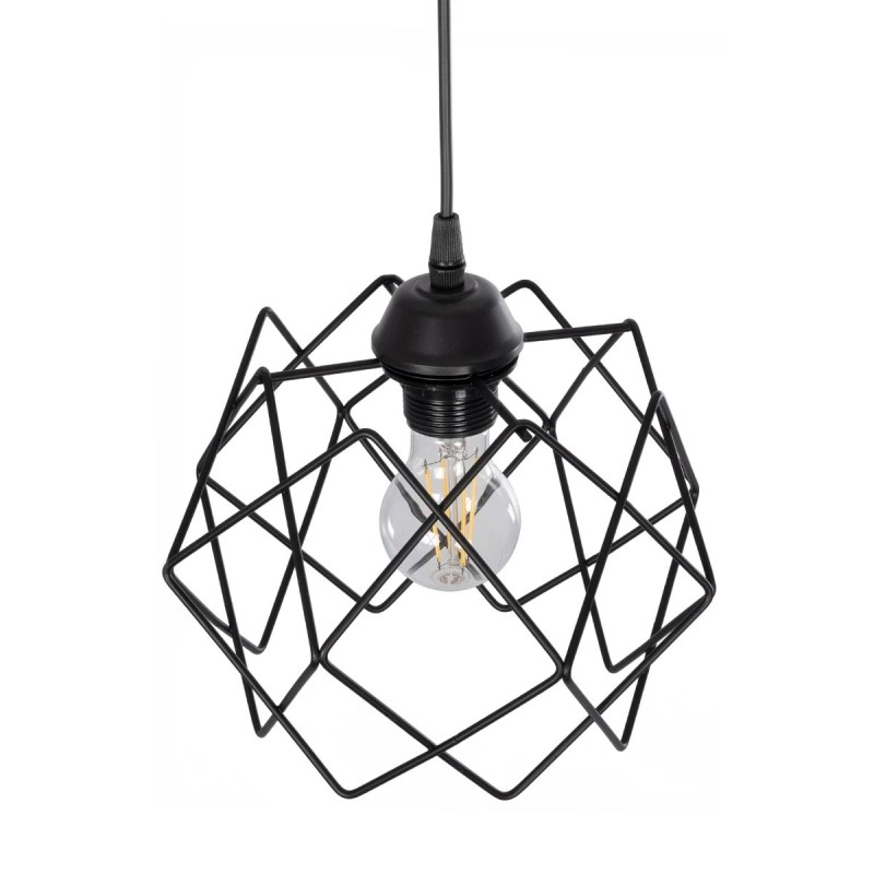 GloboStar® SOLON 201-0059 Μοντέρνο Κρεμαστό Φωτιστικό Πλέγμα Μονόφωτο 1 x E27 IP20 Μαύρο Μέταλλο - Μ22 x Π22 x Υ70cm