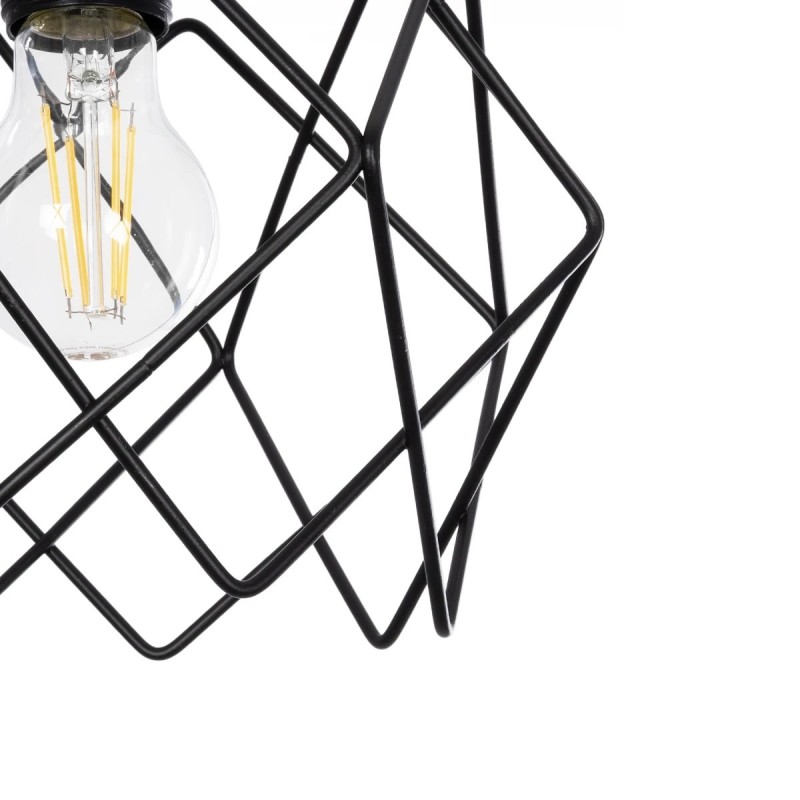 GloboStar® SOLON 201-0059 Μοντέρνο Κρεμαστό Φωτιστικό Πλέγμα Μονόφωτο 1 x E27 IP20 Μαύρο Μέταλλο - Μ22 x Π22 x Υ70cm