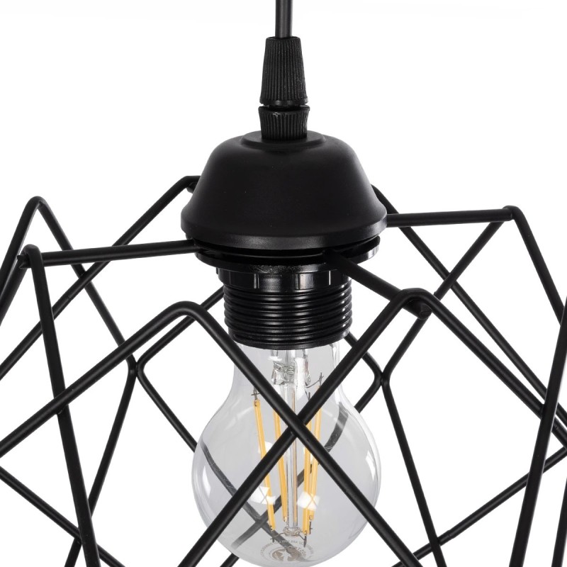 GloboStar® SOLON 201-0059 Μοντέρνο Κρεμαστό Φωτιστικό Πλέγμα Μονόφωτο 1 x E27 IP20 Μαύρο Μέταλλο - Μ22 x Π22 x Υ70cm