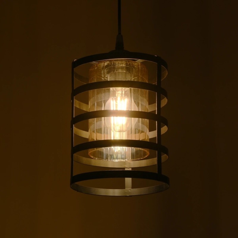 GloboStar® SOLON 201-0060 Μοντέρνο Κρεμαστό Φωτιστικό Πλέγμα Μονόφωτο 1 x E27 IP20 Μπρονζέ με Μαύρο Μέταλλο - Μ20 x Π20 x Υ70cm