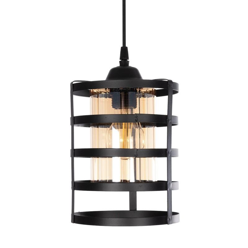 GloboStar® SOLON 201-0060 Μοντέρνο Κρεμαστό Φωτιστικό Πλέγμα Μονόφωτο 1 x E27 IP20 Μπρονζέ με Μαύρο Μέταλλο - Μ20 x Π20 x Υ70cm