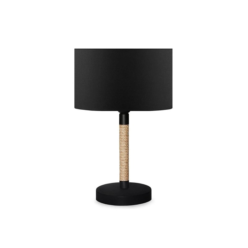 GloboStar® BRONX 201-0062 Μοντέρνο Επιτραπέζιο Φωτιστικό Μονόφωτο 1 x E27 IP20 Μαύρο Ύφασμα, Μπεζ Σχοινί με Μαύρο Μέταλλο - Μ24 x Π24 x Υ37cm