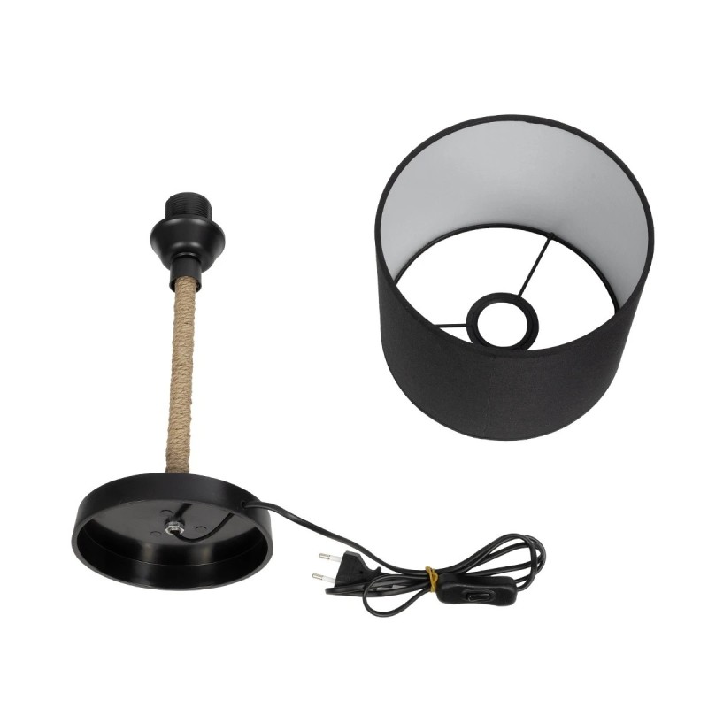 GloboStar® BRONX 201-0062 Μοντέρνο Επιτραπέζιο Φωτιστικό Μονόφωτο 1 x E27 IP20 Μαύρο Ύφασμα, Μπεζ Σχοινί με Μαύρο Μέταλλο - Μ24 x Π24 x Υ37cm