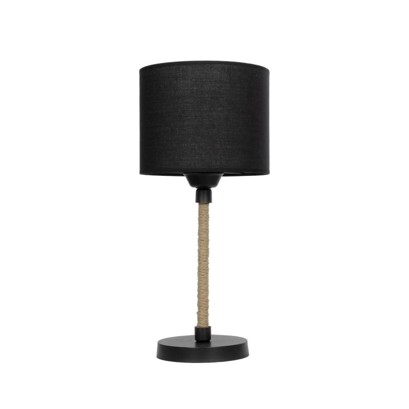 GloboStar® BRONX 201-0062 Μοντέρνο Επιτραπέζιο Φωτιστικό Μονόφωτο 1 x E27 IP20 Μαύρο Ύφασμα, Μπεζ Σχοινί με Μαύρο Μέταλλο - Μ24 x Π24 x Υ37cm