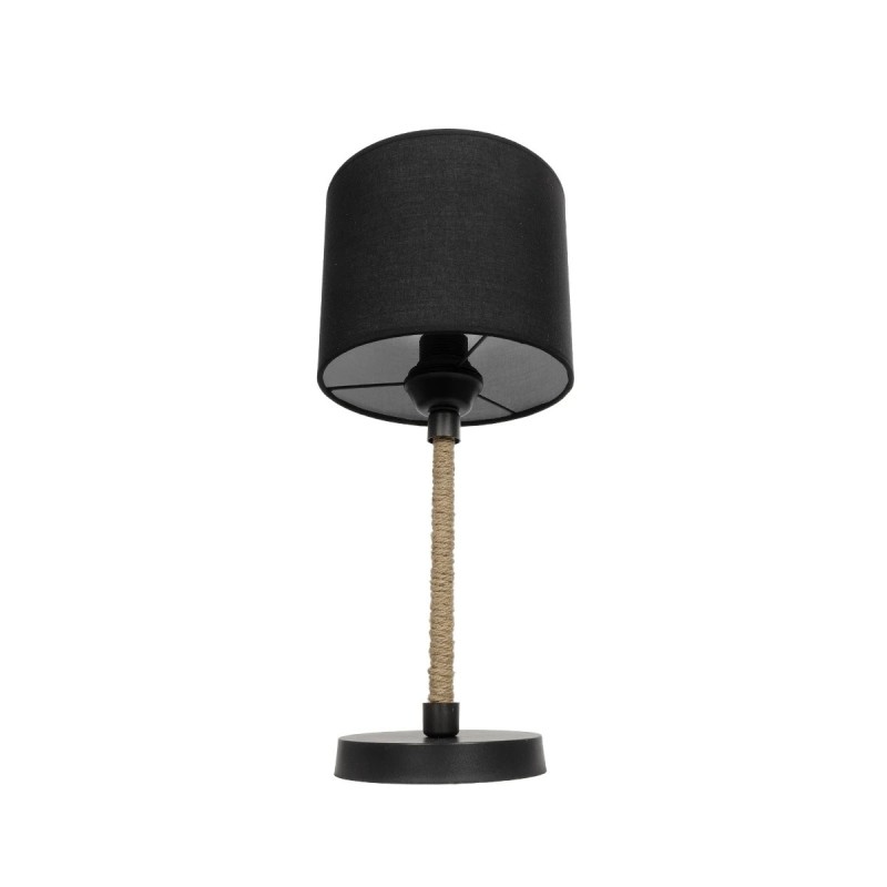 GloboStar® BRONX 201-0062 Μοντέρνο Επιτραπέζιο Φωτιστικό Μονόφωτο 1 x E27 IP20 Μαύρο Ύφασμα, Μπεζ Σχοινί με Μαύρο Μέταλλο - Μ24 x Π24 x Υ37cm