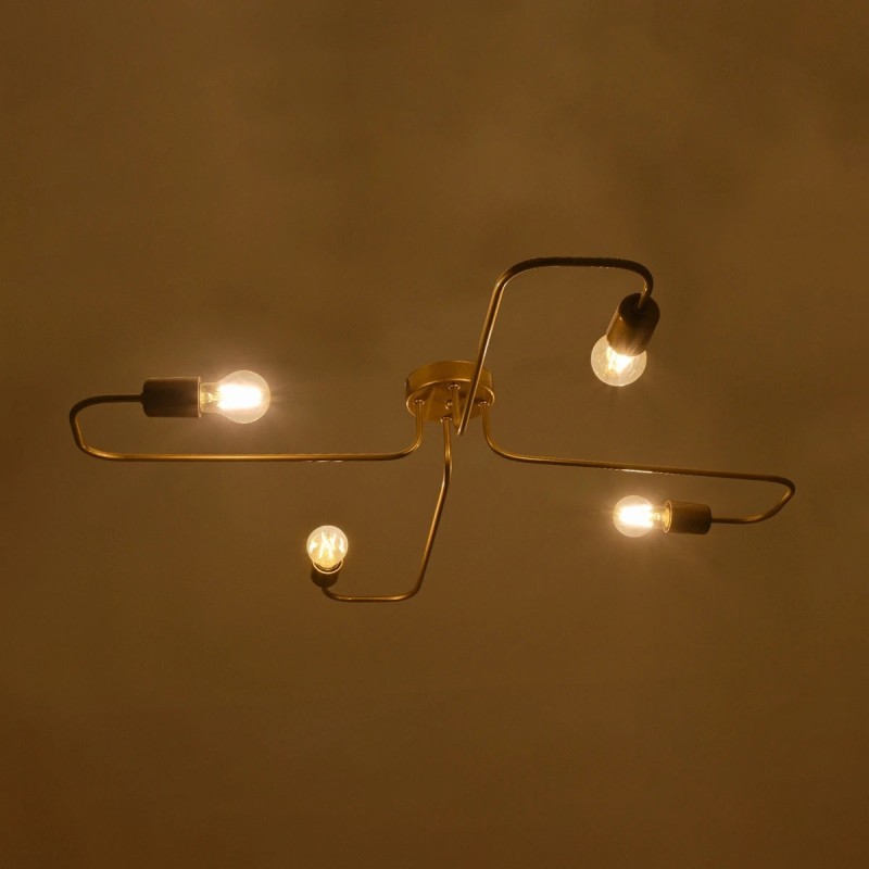 GloboStar® MOORNA 201-0065 Vintage Οροφής Πλέγμα Πολύφωτο 4 x E27 IP20 Χρυσό Μέταλλο - Μ50 x Π50 x Υ15cm