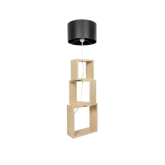 GloboStar® LUMO 201-0070 Μοντέρνο Επιδαπέδιο Φωτιστικό Μονόφωτο 1 x E27 IP20 Μπεζ Ξύλο με Μαύρο Ύφασμα - Μ37 x Π37 x Υ155cm