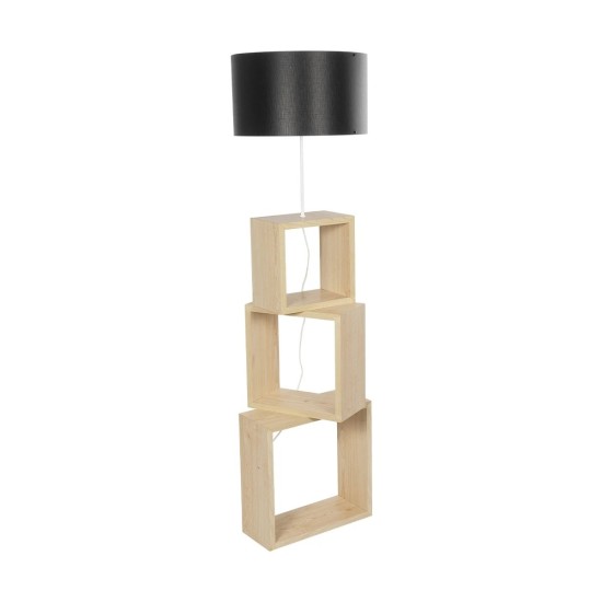GloboStar® LUMO 201-0070 Μοντέρνο Επιδαπέδιο Φωτιστικό Μονόφωτο 1 x E27 IP20 Μπεζ Ξύλο με Μαύρο Ύφασμα - Μ37 x Π37 x Υ155cm