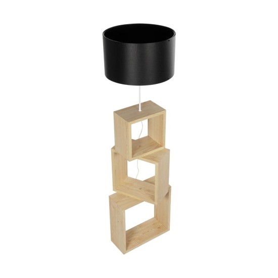 GloboStar® LUMO 201-0070 Μοντέρνο Επιδαπέδιο Φωτιστικό Μονόφωτο 1 x E27 IP20 Μπεζ Ξύλο με Μαύρο Ύφασμα - Μ37 x Π37 x Υ155cm