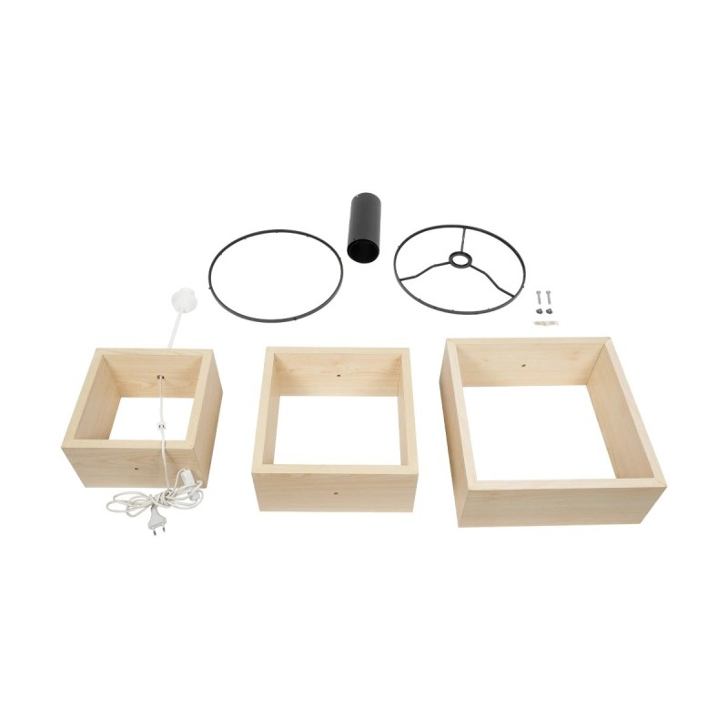 GloboStar® LUMO 201-0070 Μοντέρνο Επιδαπέδιο Φωτιστικό Μονόφωτο 1 x E27 IP20 Μπεζ Ξύλο με Μαύρο Ύφασμα - Μ37 x Π37 x Υ155cm