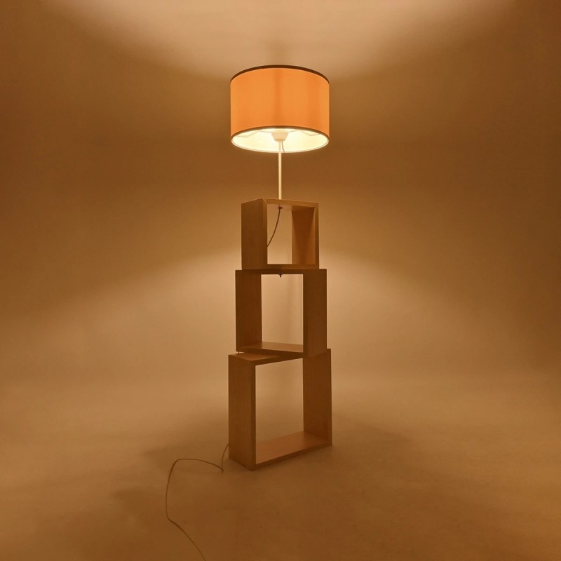 GloboStar® LUMO 201-0071 Μοντέρνο Επιδαπέδιο Φωτιστικό Μονόφωτο 1 x E27 IP20 Μπεζ Ξύλο με Μπεζ Ύφασμα - Μ37 x Π37 x Υ155cm