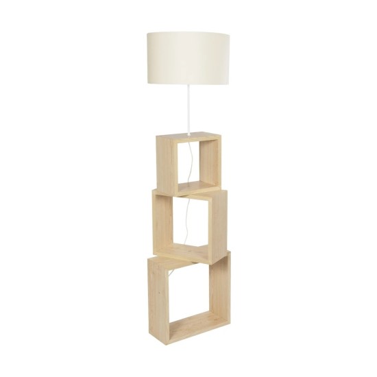 GloboStar® LUMO 201-0071 Μοντέρνο Επιδαπέδιο Φωτιστικό Μονόφωτο 1 x E27 IP20 Μπεζ Ξύλο με Μπεζ Ύφασμα - Μ37 x Π37 x Υ155cm