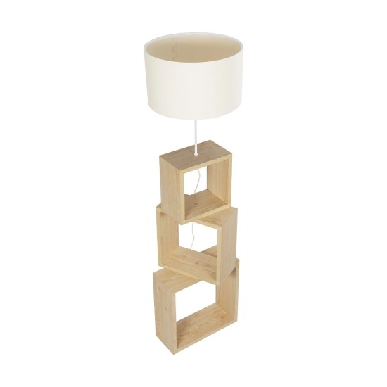 GloboStar® LUMO 201-0071 Μοντέρνο Επιδαπέδιο Φωτιστικό Μονόφωτο 1 x E27 IP20 Μπεζ Ξύλο με Μπεζ Ύφασμα - Μ37 x Π37 x Υ155cm
