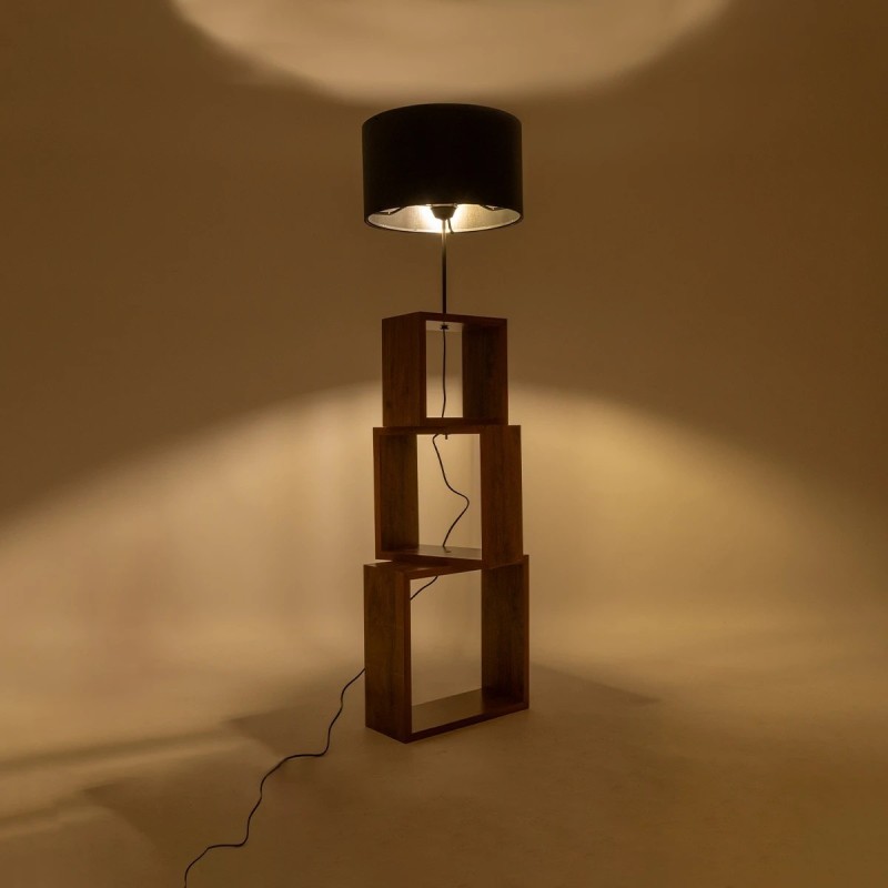 GloboStar® LUMO 201-0072 Μοντέρνο Επιδαπέδιο Φωτιστικό Μονόφωτο 1 x E27 IP20 Καρυδί Ξύλο με Μαύρο Ύφασμα - Μ37 x Π37 x Υ155cm