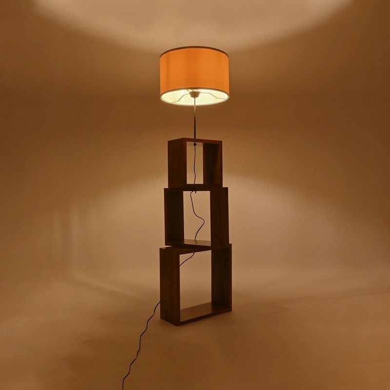 GloboStar® LUMO 201-0073 Μοντέρνο Επιδαπέδιο Φωτιστικό Μονόφωτο 1 x E27 IP20 Καρυδί Ξύλο με Μπεζ Ύφασμα - Μ37 x Π37 x Υ155cm