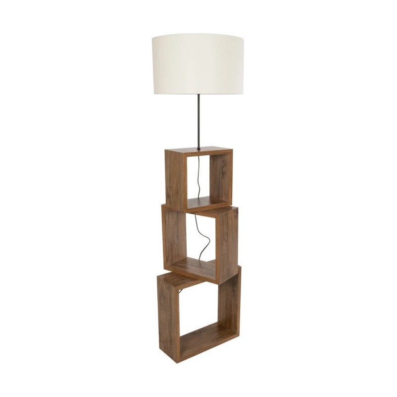 GloboStar® LUMO 201-0073 Μοντέρνο Επιδαπέδιο Φωτιστικό Μονόφωτο 1 x E27 IP20 Καρυδί Ξύλο με Μπεζ Ύφασμα - Μ37 x Π37 x Υ155cm