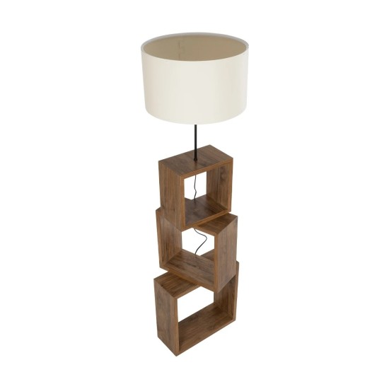 GloboStar® LUMO 201-0073 Μοντέρνο Επιδαπέδιο Φωτιστικό Μονόφωτο 1 x E27 IP20 Καρυδί Ξύλο με Μπεζ Ύφασμα - Μ37 x Π37 x Υ155cm